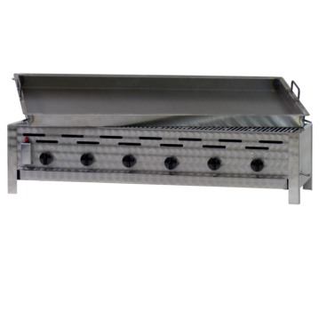 Gastrobräter, 6 Brenner je 4,5 kW, m. Grillrost u. Stahlpfanne geschweißt, B 1140x T 530x H 270mm, inkl. Gewerbedruckregler u. Schlauchbruchsicherung 6 Brenner je 4,5 kW, m. Grillrost u. Stahlpfanne geschweißt - Bild-Darstellung des Produktes 1
