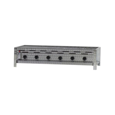 Gastrobräter, 6 Brenner je 3,6 kW, mit Grillrost 2-teilig, B 1140 x T 530 x H 270 mm, inkl. Gewerbedruckregler u. Schlauchbruchsicherung 6 Brenner je 3,6 kW, mit Grillrost 2-teilig - Bild-Darstellung des Produktes 1
