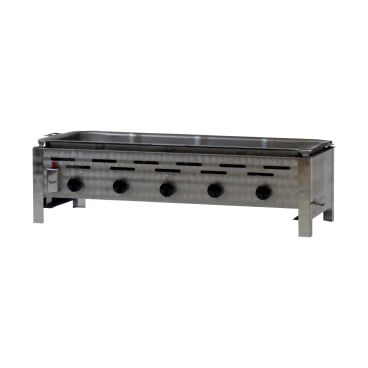Gastrobräter, 5 Brenner je 3,6 kW, mit Stahlblechpfanne, B 980 mm x T 530 mm x H 270 mm, inkl. Gewerbedruckregler u. Schlauchbruchsicherung 5 Brenner je 3,6 kW, mit Stahlblechpfanne - Bild-Darstellung des Produktes 1