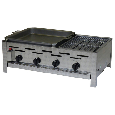 Gastrobräter, 4 Brenner je 4,5 kW, mit Grillrost und Edelstahlpfanne, B 810 x T 530 x H 270 mm, inkl. Gewerbedruckregler u. Schlauchbruchsicherung 4 Brenner je 4,5 kW, mit Grillrost und Edelstahlpfanne - Bild-Darstellung des Produktes 1