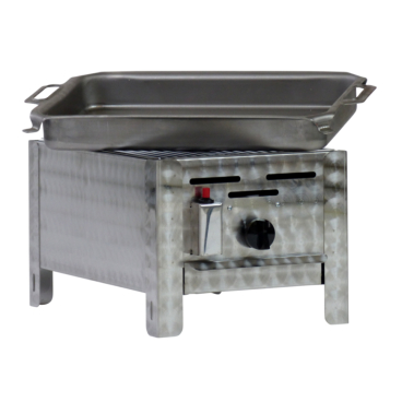 Gastrobräter, 1 Brenner je 3,6 kW, mit Grillrost und Edelstahlpfanne, B 340 x T 530 x H 270 mm, inkl. Gewerbedruckregler u. Schlauchbruchsicherung 1 Brenner je 3,6 kW, mit Grillrost und Edelstahlpfanne - Bild-Darstellung des Produktes 1