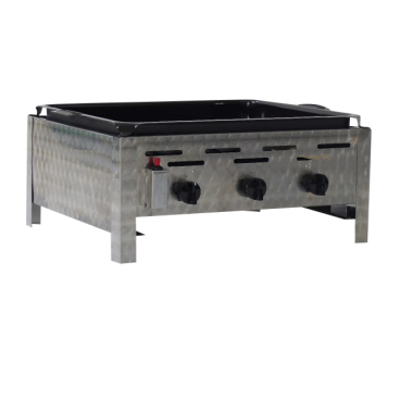 Gastrobräter, 3 Brenner je 4,5 kW, mit emaillierter Pfanne, B 650 mm x T 530 mm x H 270 mm, inkl. Gewerbedruckregler u. Schlauchbruchsicherung 3 Brenner je 4,5 kW, mit emaillierter Pfanne - Bild-Darstellung des Produktes 1