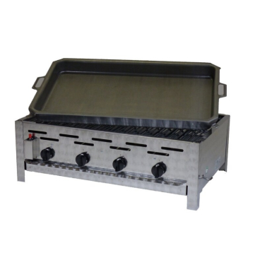 Gastrobräter, 4 Brenner je 3,6 kW, mit Grillrost u. Edelstahlpfanne, B 810 x T 530 x H 270 mm, inkl. Gewerbedruckregler u. Schlauchbruchsicherung 4 Brenner je 3,6 kW, mit Grillrost u. Edelstahlpfanne - Bild-Darstellung des Produktes 1