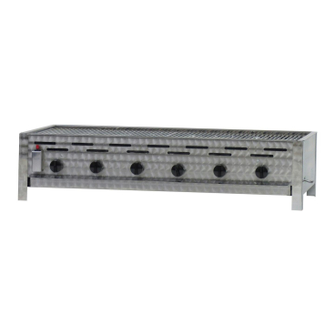 Gastrobräter, 6 Brenner je 4,5 kW, mit Grillrost 2-teilig, B 1140 x T 530 x H 270 mm, inkl. Gewerbedruckregler u. Schlauchbruchsicherung 6 Brenner je 4,5 kW, mit Grillrost 2-teilig - Bild-Darstellung des Produktes 1