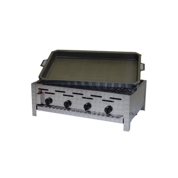 Gastrobräter, 4 Brenner je 3,6 kW, mit Grillrost und Stahlpfanne, B 810 x T 530 x H 270 mm, inkl. Gewerbedruckregler u. Schlauchbruchsicherung 4 Brenner je 3,6 kW, mit Grillrost und Stahlpfanne - Bild-Darstellung des Produktes 1