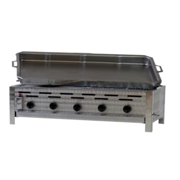 Gastrobräter, 5 Brenner je 3,6 kW, mit Grillrost und Edelstahlpfanne, B 980 x T 530 x H 270 mm, inkl. Gewerbedruckregler u. Schlauchbruchsicherung 5 Brenner je 3,6 kW, mit Grillrost und Edelstahlpfanne - Bild-Darstellung des Produktes 1