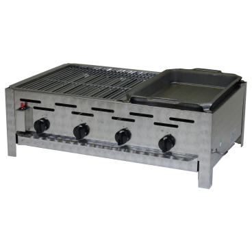 Gastrobräter, 4 Brenner je 4,5 kW, mit Grillrost und Stahlpfanne, B 810 x T 530 x H 270 mm, inkl. Gewerbedruckregler u. Schlauchbruchsicherung 4 Brenner je 4,5 kW, mit Grillrost und Stahlpfanne - Bild-Darstellung des Produktes 1