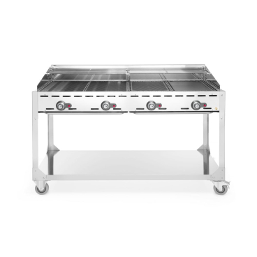 Grillsystem Green Fire mit 4 Brennern, HENDI, Profi Line, mit Rollengestell, Hellgrau, 22kW, 1400x612x(H)825mm 149614 - Bild-Darstellung des Produktes 1