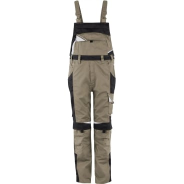 PKA Latzhose BESTWORK NEW - robuste, verstellbare Arbeitshose mit CORDURA-Kniepolstern schwarz/khaki - Bild-Darstellung des Produktes 1
