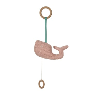 pad SLEEPWELL Spieluhr, aufziehbar mit Band und 2 Holzringen, 100% Baumwolle, Tier-Design (rosa) pink - Bild-Darstellung des Produktes 1
