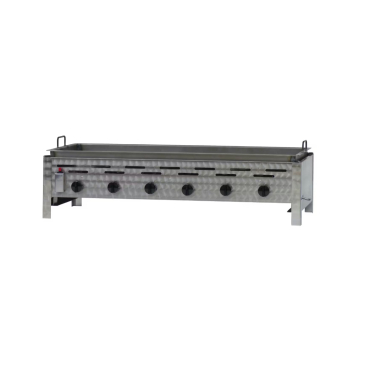 Gastrobräter, 6 Brenner je 3,6 kW, mit Stahlpfanne geschweißt, B 1140 mm x T 530 mm x H 270 mm, inkl. Gewerbedruckregler u. Schlauchbruchsicherung 6 Brenner je 3,6 kW, mit Stahlpfanne geschweißt - Bild-Darstellung des Produktes 1