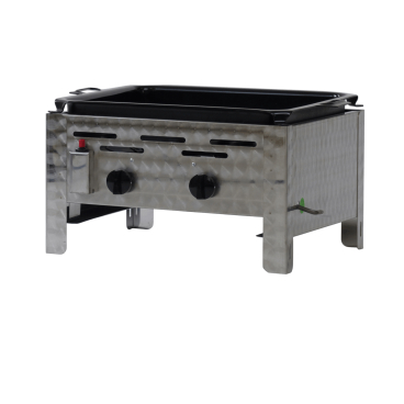 Gastrobräter, 2 Brenner je 3,6 kW, mit emaillierter Stahlpfanne, B 480 x T 530 x H 270 mm, inkl. Gewerbedruckregler u. Schlauchbruchsicherung 2 Brenner je 3,6 kW, mit emaillierter Stahlpfanne - Bild-Darstellung des Produktes 1