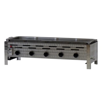Gastrobräter, 5 Brenner je 4,5 kW, mit Edelstahlpfanne, B 980 mm x T 530 mm x H 270 mm, inkl. Gewerbedruckregler u. Schlauchbruchsicherung 5 Brenner je 4,5 kW, mit Edelstahlpfanne - Bild-Darstellung des Produktes 1