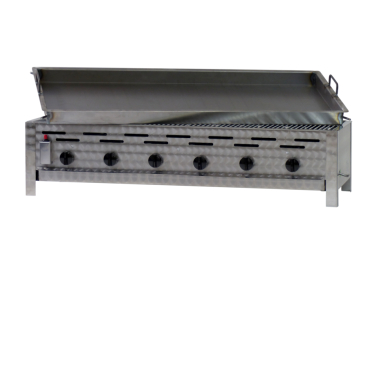 Gastrobräter, 6 Brenner je 3,6 kW, m. Grillrost u. Edelstahlpfanne geschw., B 1140x T 530x H 270mm, inkl. Gewerbedruckregler u. Schlauchbruchsicherung 6 Brenner je 3,6 kW, m. Grillrost u. Edelstahlpfanne geschw. - Bild-Darstellung des Produktes 1
