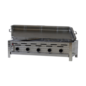 Gastrobräter, 5 Brenner je 4,5 kW, mit Grillrost und Stahlblechpfanne, B 980 x T 530 x H 270 mm, inkl. Gewerbedruckregler u. Schlauchbruchsicherung 5 Brenner je 4,5 kW, mit Grillrost und Stahlblechpfanne - Bild-Darstellung des Produktes 1