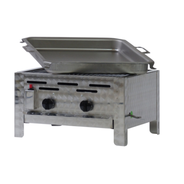 Gastrobräter, 2 Brenner je 3,6 kW, mit Edelstahlpfanne, B 480 mm x T 530 mm x H 270 mm, inkl. Gewerbedruckregler u. Schlauchbruchsicherung 2 Brenner je 3,6 kW, mit Edelstahlpfanne - Bild-Darstellung des Produktes 1