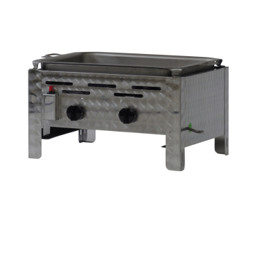 Gastrobräter, 2 Brenner je 3,6 kW, mit Stahlblechpfanne, B 480 mm x T 530 mm x H 270 mm, inkl. Gewerbedruckregler u. Schlauchbruchsicherung 2 Brenner je 3,6 kW, mit Stahlblechpfanne - Bild-Darstellung des Produktes 1
