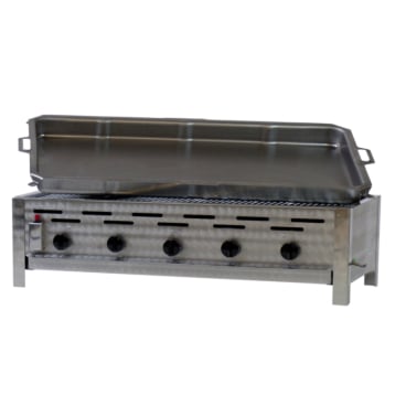 Gastrobräter, 5 Brenner je 4,5 kW, mit Grillrost und Edelstahlpfanne, B 980 x T 530 x H 270 mm, inkl. Gewerbedruckregler u. Schlauchbruchsicherung 5 Brenner je 4,5 kW, mit Grillrost und Edelstahlpfanne - Bild-Darstellung des Produktes 1