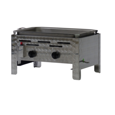 Gastrobräter, 2 Brenner je 4,5 kW, mit Edelstahlpfanne, B 480 mm x T 530 mm x H 270 mm, inkl. Gewerbedruckregler u. Schlauchbruchsicherung 2 Brenner je 4,5 kW, mit Edelstahlpfanne - Bild-Darstellung des Produktes 1