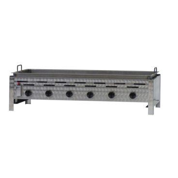 Gastrobräter, 6 Brenner je 3,6 kW, mit Edelstahlpfanne geschweißt, B 1140 mm x T 530 mm x H 270 mm, inkl. Gewerbedruckregler u. Schlauchbruchsicherung 6 Brenner je 3,6 kW, mit Edelstahlpfanne geschweißt - Bild-Darstellung des Produktes 1