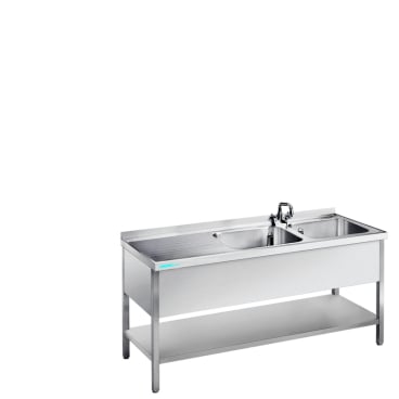 CHROMOnorm SPÜLTISCH MIT 2 BECKEN RECHTS UND ZWISCHENBODEN - 1900x700x850/900 mm ST0719C2RTZ - Bild-Darstellung des Produktes 1