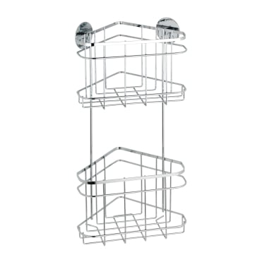 WENKO Turbo-Loc Eckregal mit zwei Etagen Maße: 22,5 x 47,5 x 15,5 cm, Farbe: Silber - Bild-Darstellung des Produktes 1