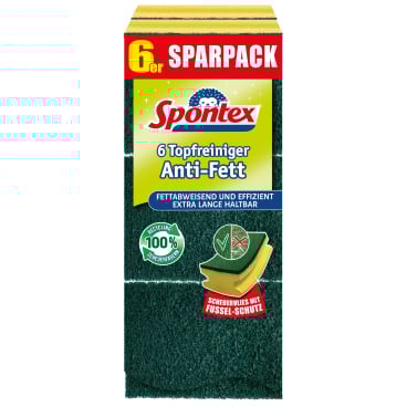 Spontex Topfschwamm, Scheuerschwamm, Anti-Fett-Schutz 1 Packung = 6 Stück  - Bild-Darstellung des Produktes 1