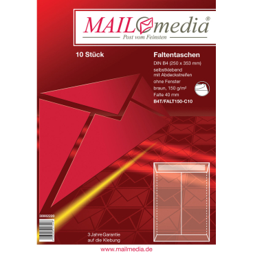 Faltentaschen - B4 ohne Fenster 40 mm-Falte Klotzboden haftklebend braun 150 g/q. Faltentaschen - B4 ohne Fenster 40 mm-Falte Klotzboden haftklebend braun 150 g/q. - Bild-Darstellung des Produktes 1