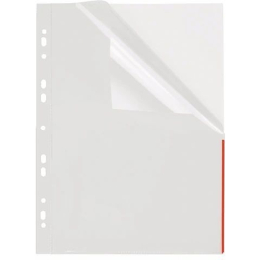 Prospekthüllen A4 PP 4-fach gelocht mit Indexstreifen VE=50 Stück transparent/rot Prospekthüllen A4 PP 4-fach gelocht mit Indexstreifen VE=50 Stück transparent/rot - Bild-Darstellung des Produktes 1