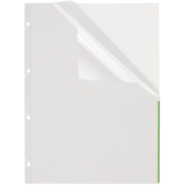 Prospekthüllen A4 PP 4-fach gelocht mit Indexstreifen VE=50 Stück transparent/grün Prospekthüllen A4 PP 4-fach gelocht mit Indexstreifen VE=50 Stück transparent/grün - Bild-Darstellung des Produktes 1