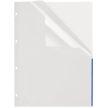 Prospekthüllen A4 PP 4-fach gelocht mit Indexstreifen VE=50 Stück transparent/blau Prospekthüllen A4 PP 4-fach gelocht mit Indexstreifen VE=50 Stück transparent/blau - Bild-Darstellung des Produktes 1