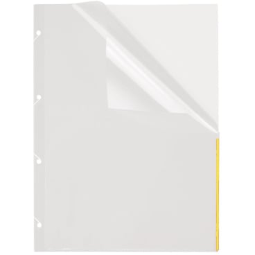 Prospekthüllen A4 PP 4-fach gelocht mit Indexstreifen VE=50 Stück transparent/gelb Prospekthüllen A4 PP 4-fach gelocht mit Indexstreifen VE=50 Stück transparent/gelb - Bild-Darstellung des Produktes 1
