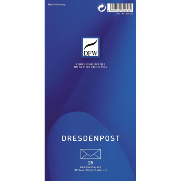 Briefumschlag DresdenPost - DIN lang gefüttert 80 g/qm 25 Stück. Briefumschlag DresdenPost - DIN lang gefüttert 80 g/qm 25 Stück. - Bild-Darstellung des Produktes 1