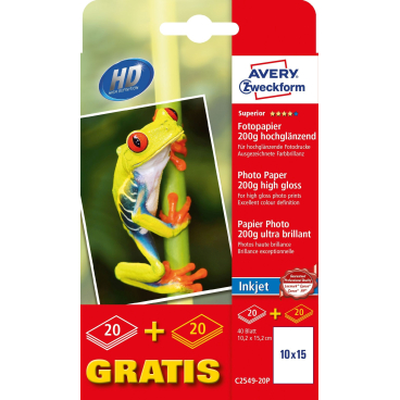 Foto-Papier Inkjet 10x15cm 200g/qm hochglänzend Aktion 20+20 Blatt Foto-Papier Inkjet 10x15cm 200g/qm hochglänzend Aktion 20+20 Blatt - Bild-Darstellung des Produktes 1