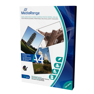 DIN A4 Fotopapier für Tintenstrahldrucker beidseitig hochglänzend 160g 50 Blatt. DIN A4 Fotopapier für Tintenstrahldrucker beidseitig hochglänzend 160g 50 Blatt. - Bild-Darstellung des Produktes 1
