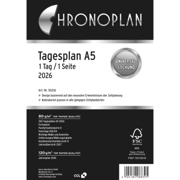Tagesplan A5 1 Tag/1 Seite Kalendarium 2026 Tagesplan A5 1 Tag/1 Seite Kalendarium 2026 - Bild-Darstellung des Produktes 1