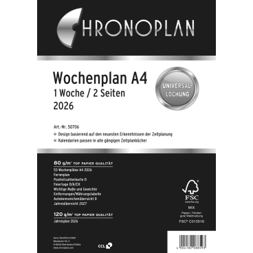 Wochenplan A4 1 Woche/2 Seiten 2026 Wochenplan A4 1 Woche/2 Seiten 2026 - Bild-Darstellung des Produktes 1