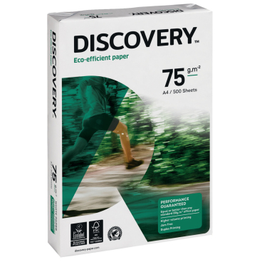 Kopierpapier Discovery - A4 holzfrei 75g/qm weiß 2-fach gelocht 500 Blatt. Kopierpapier Discovery - A4 holzfrei 75g/qm weiß 2-fach gelocht 500 Blatt. - Bild-Darstellung des Produktes 1