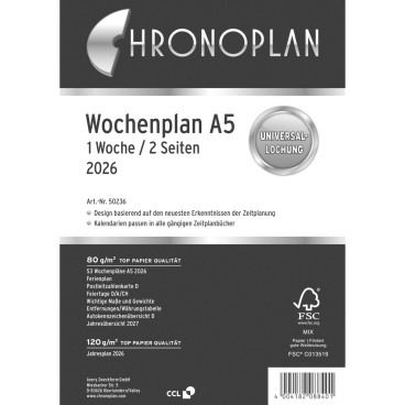 Wochenplan A5 1 Woche/2 Seiten Kalendarium 2026 Wochenplan A5 1 Woche/2 Seiten Kalendarium 2026 - Bild-Darstellung des Produktes 1