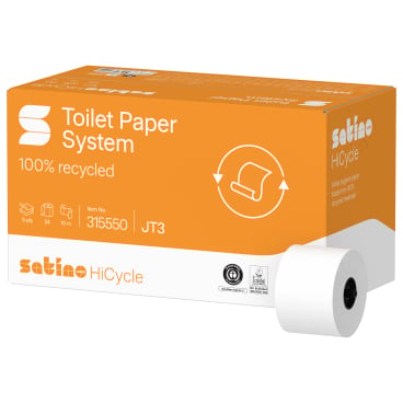 Satino HiCycle Toilettenpapier Großrolle, 3-lagig, hochweiß, JT3 1 Karton = 24 Rollen à 507 Blatt - Bild-Darstellung des Produktes 1
