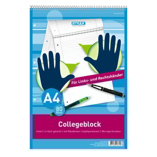 STYLEX® Collegeblock A4, 80 Blatt, kariert