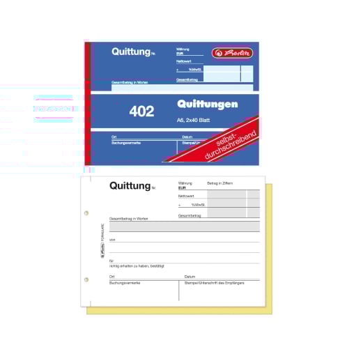 Herlitz 402 Quittungsblock, A6, 2 x 40 Blatt