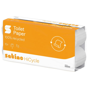 Satino HiCycle Toilettenpapier Kleinrolle, 3-lagig, hochweiß, MT1 1 Packung = 8 Rollen à 250 Blatt - Bild-Darstellung des Produktes 1