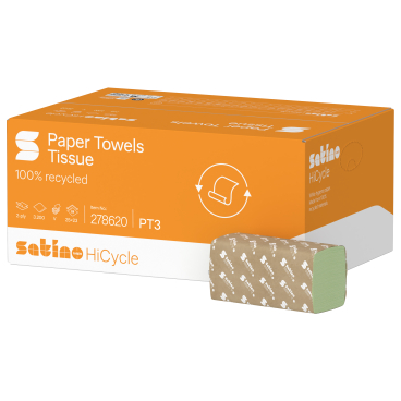 Satino HiCycte Handtuchpapier, 2-lagig, V-Falz, PT3 1 Palette = 32 Kartons à 20 Packungen, Farbe: grün - Bild-Darstellung des Produktes 1