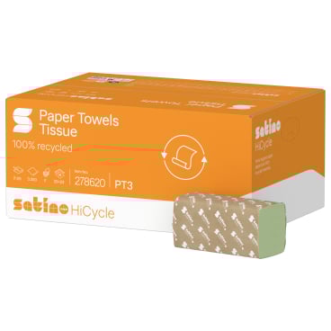 Satino HiCycle Handtuchpapier, 2-lagig, V-Falz, PT3 1 Karton = 20 Packungen à 160 Blatt, Farbe: grün - Bild-Darstellung des Produktes 1
