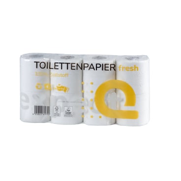 Toilettenpapier fresh Kleinrolle, 4-lagig, hochweiß 1 Karton = 8 Packungen à 8 x 150 Blatt - Bild-Darstellung des Produktes 1