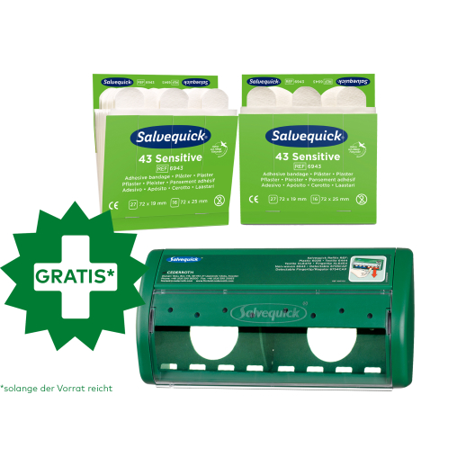 Cederroth Salvequick Sensitive Pflaster, weiß + Pflasterspender