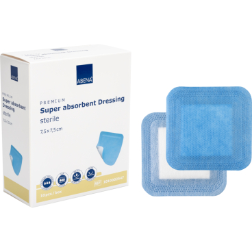 ABENA® Wundauflage, steril, weiß/blau 1 Karton = 20 Packungen à 10 Stück, Maße: 7,5 x 7,5 cm - Bild-Darstellung des Produktes 1