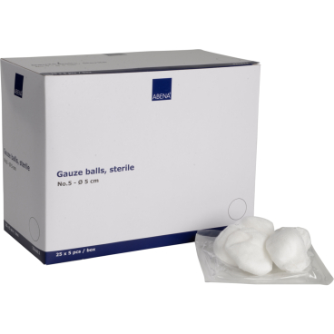 ABENA® Mulltupfer, 17-fädig, steril, weiß 1 Karton = 8 Packungen à 25 Beutel à 5 Stück, Nr. 5 - Ø 50 mm - Bild-Darstellung des Produktes 1