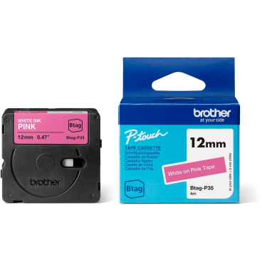 Brother Schriftband BTAG-P35 Weiß auf Pink 12 mm x 4 m Brother Schriftband BTAG-P35 Weiß auf Pink 12 mm x 4 m - Bild-Darstellung des Produktes 1
